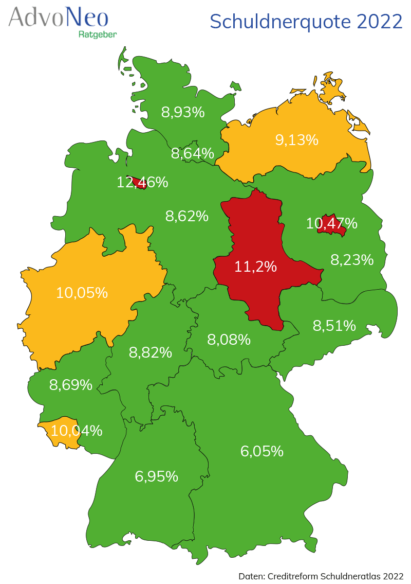 Schuldneratlas 2021 Deutschlandkarte Schuldnerquote Bundesländer